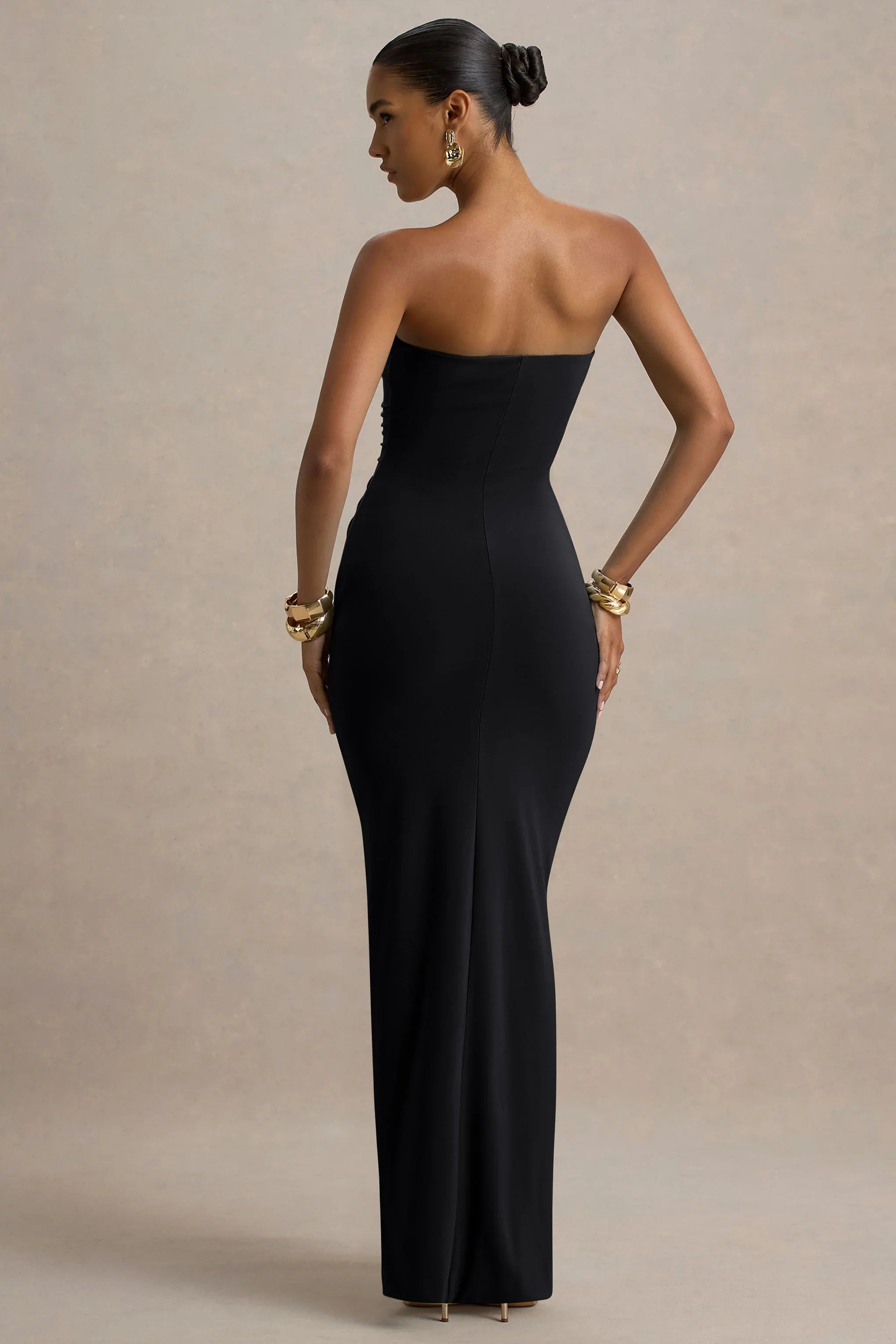 Ali Black Sweetheart Ruched Wrap Maxi Dress