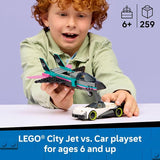 LEGO City Jet vs Car Building Toys for Kids Vehicle Sets for Boys Girls Ages 6 Gift for Birthdays Toy Car Jet W Driver Pilot Minifigures 60489