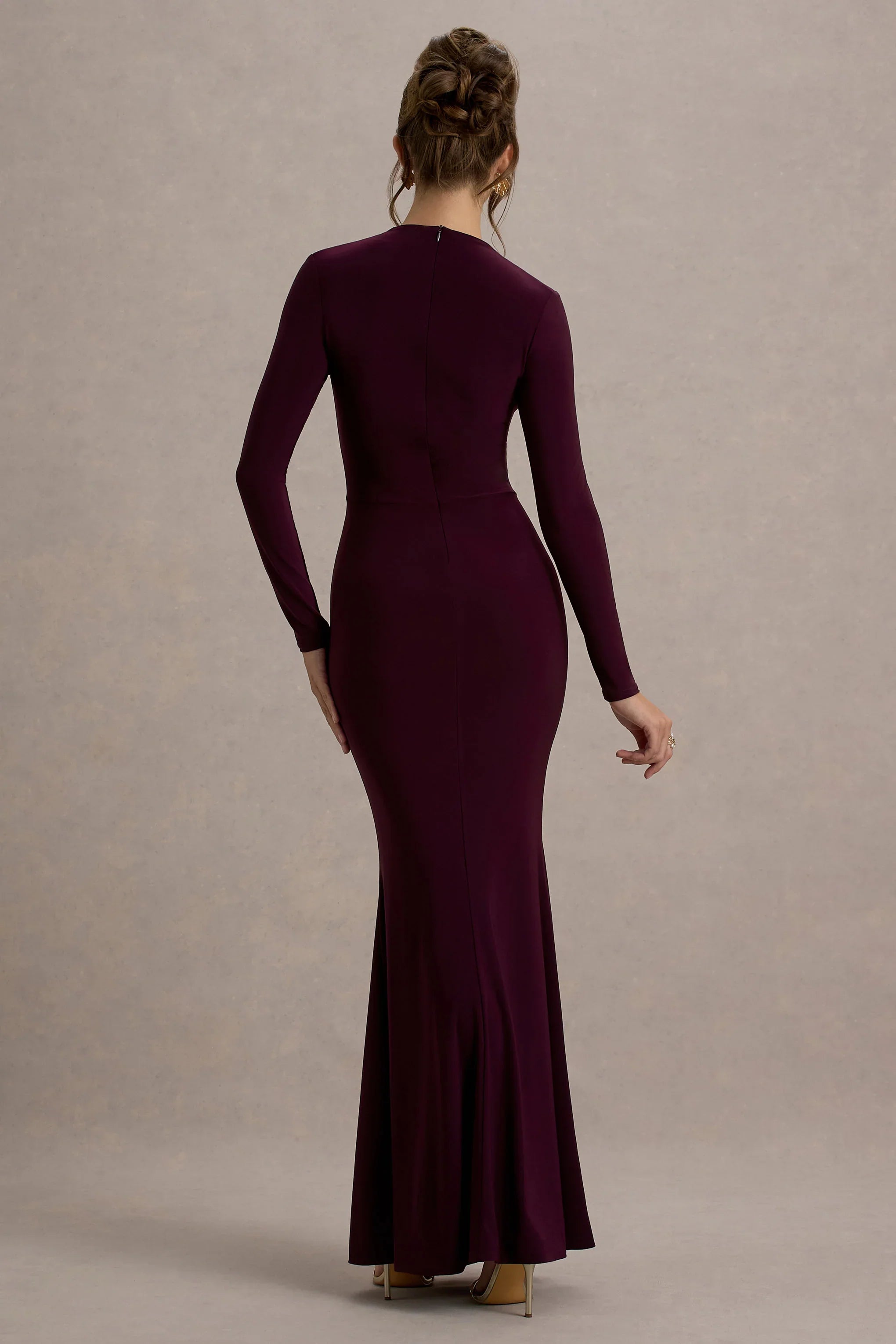 Reid Plum Long Sleeve Gathered Maxi Dress