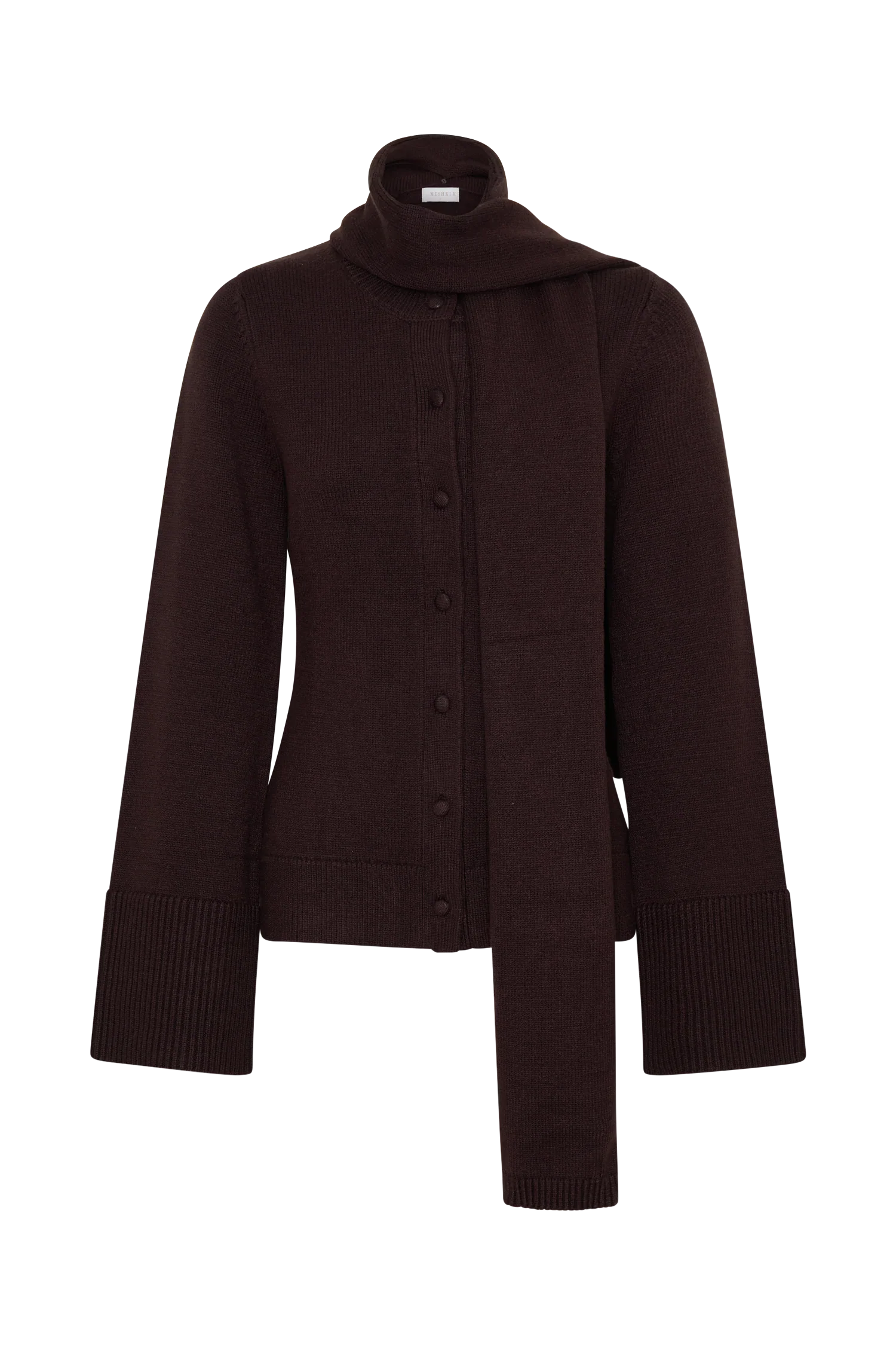 Lara Knit Cardigan With Scarf Chocolate
