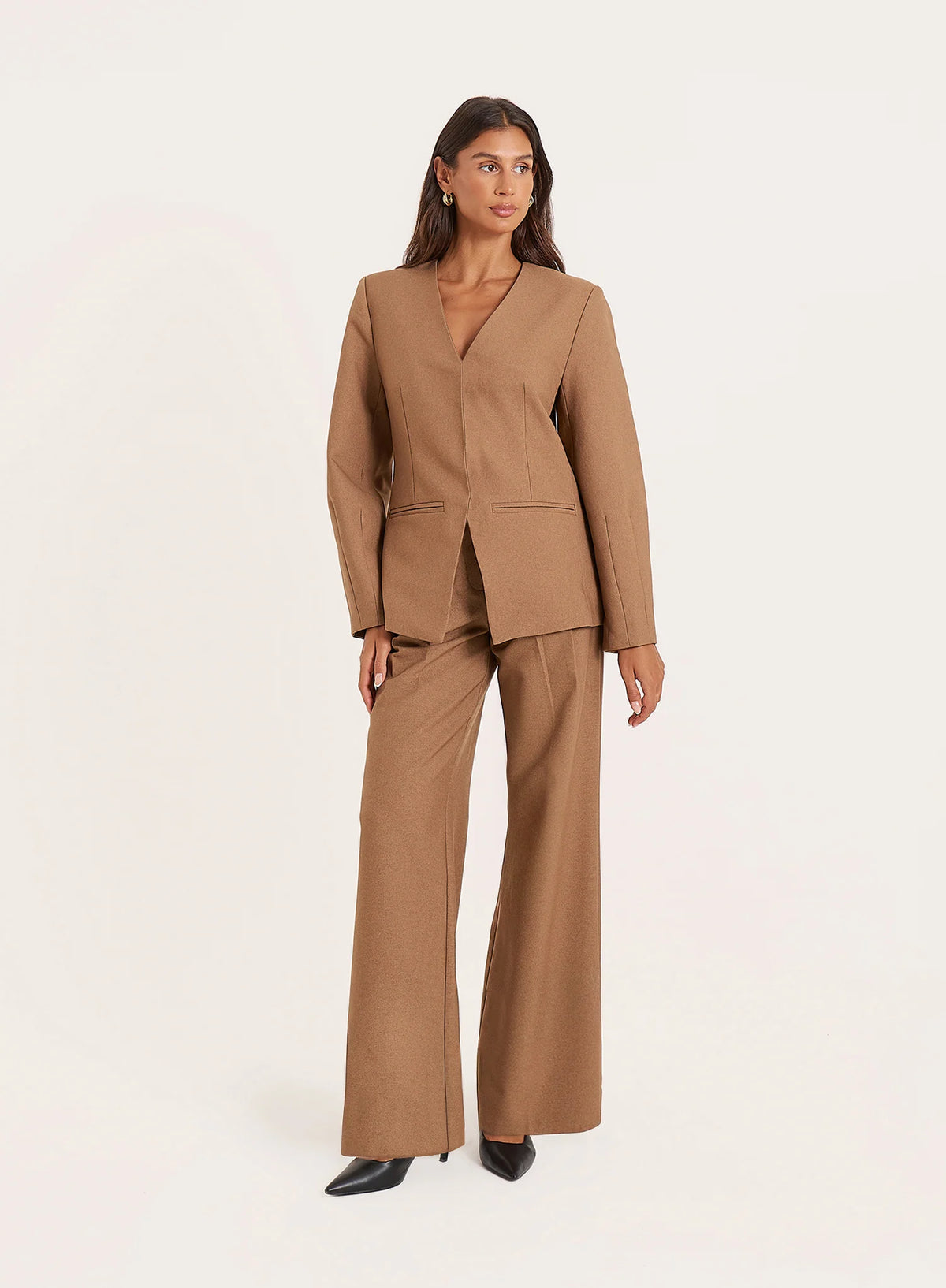 Taupe Tailored Straight Leg Trousers