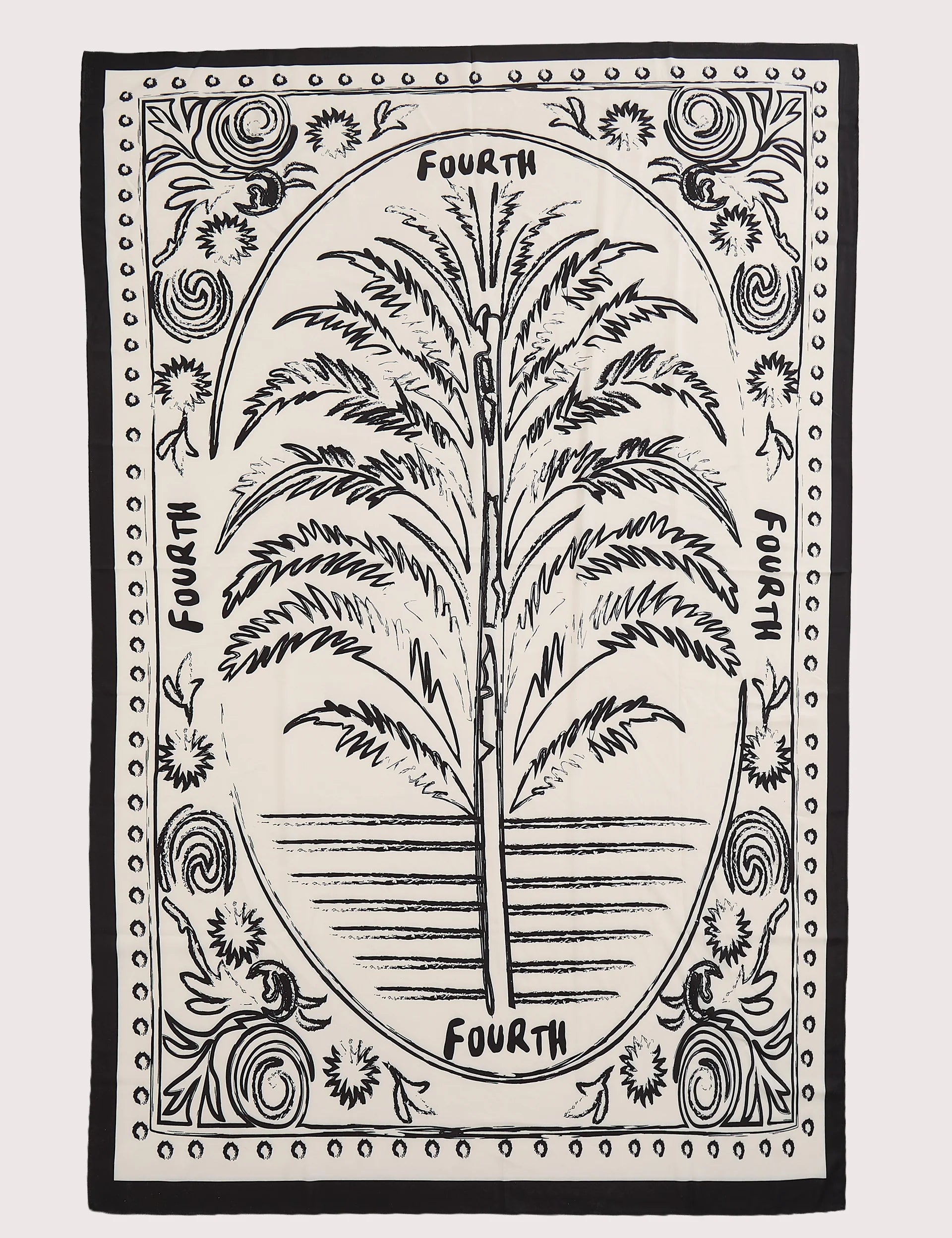 Black And White Palm Print Satin Sarong