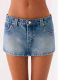 Tropics Low Rise Denim Mini Skort Mid Wash Blue