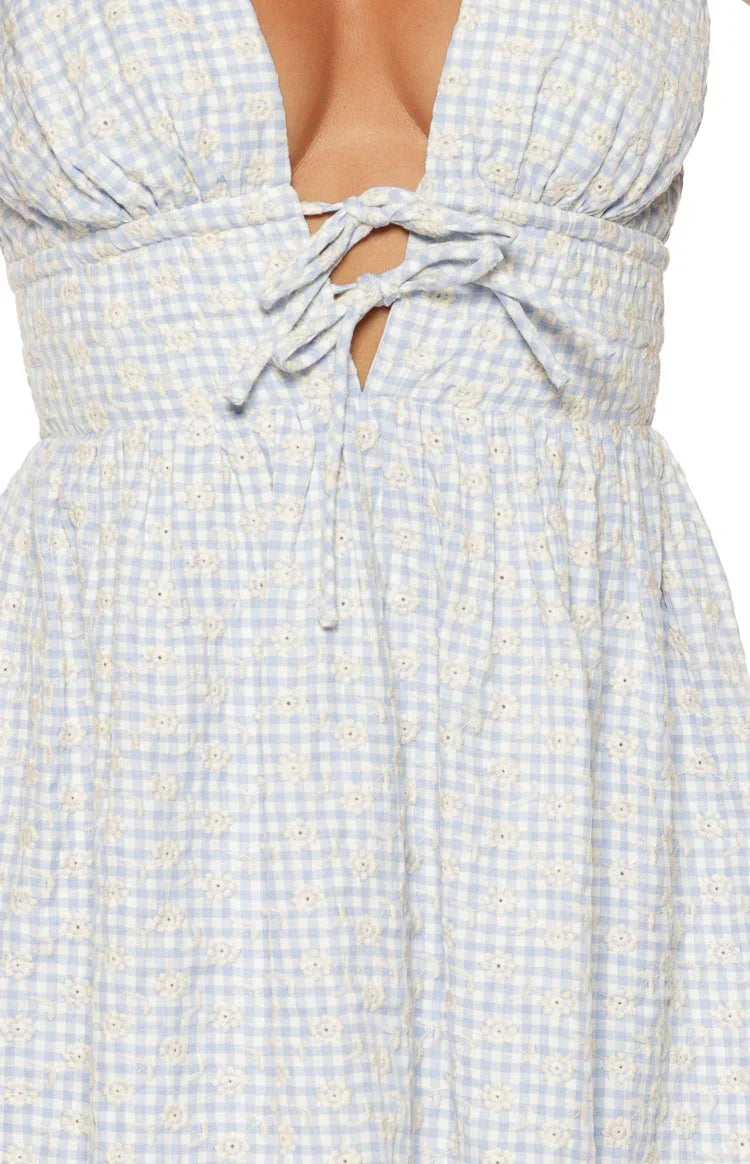 Saffron Blue Floral Tie Mini Dress