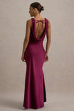 Alesso Burgundy Satin Cowl Neck Slip Maxi Dress