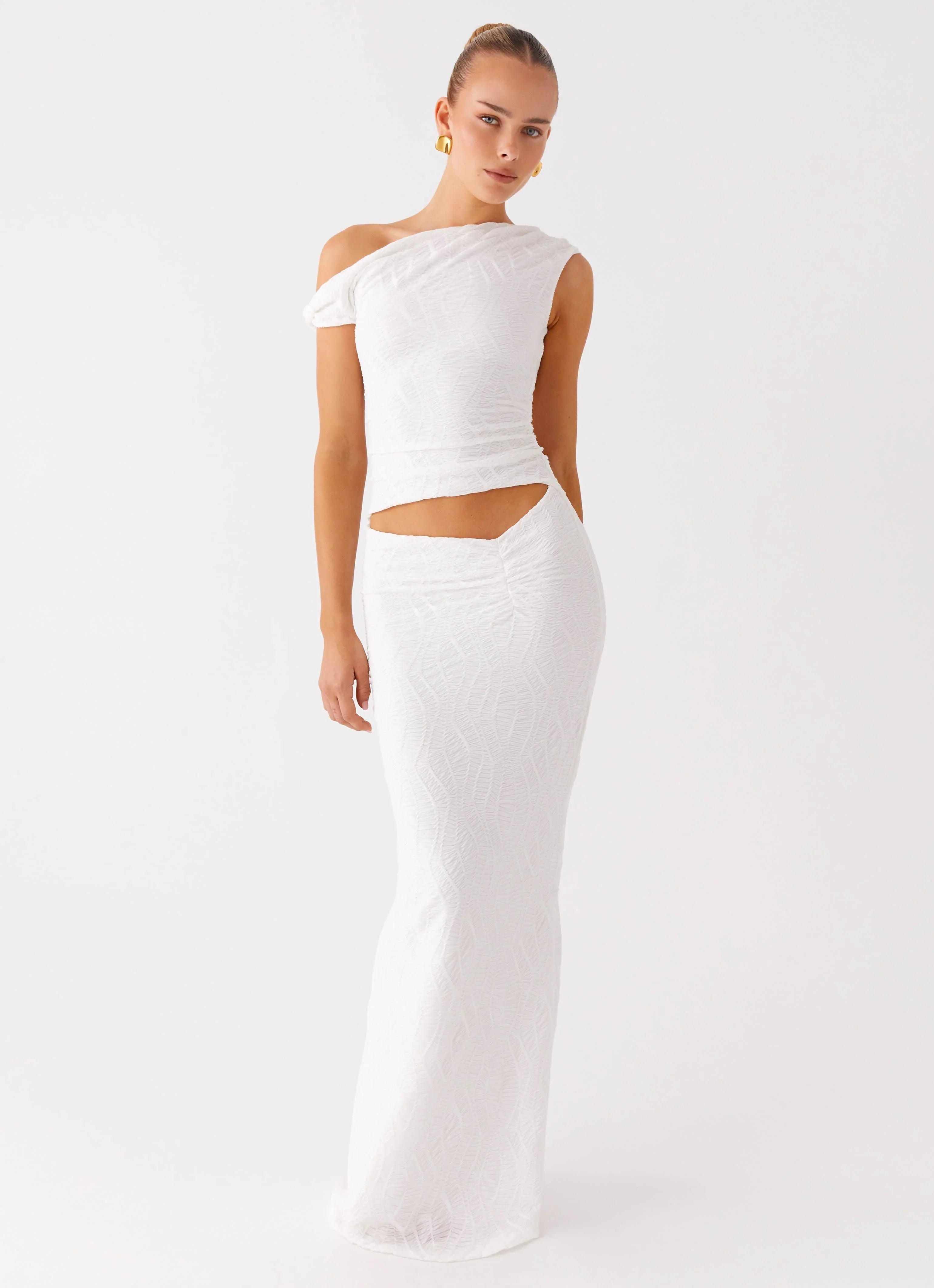 Galantis One Shoulder Maxi Dress White