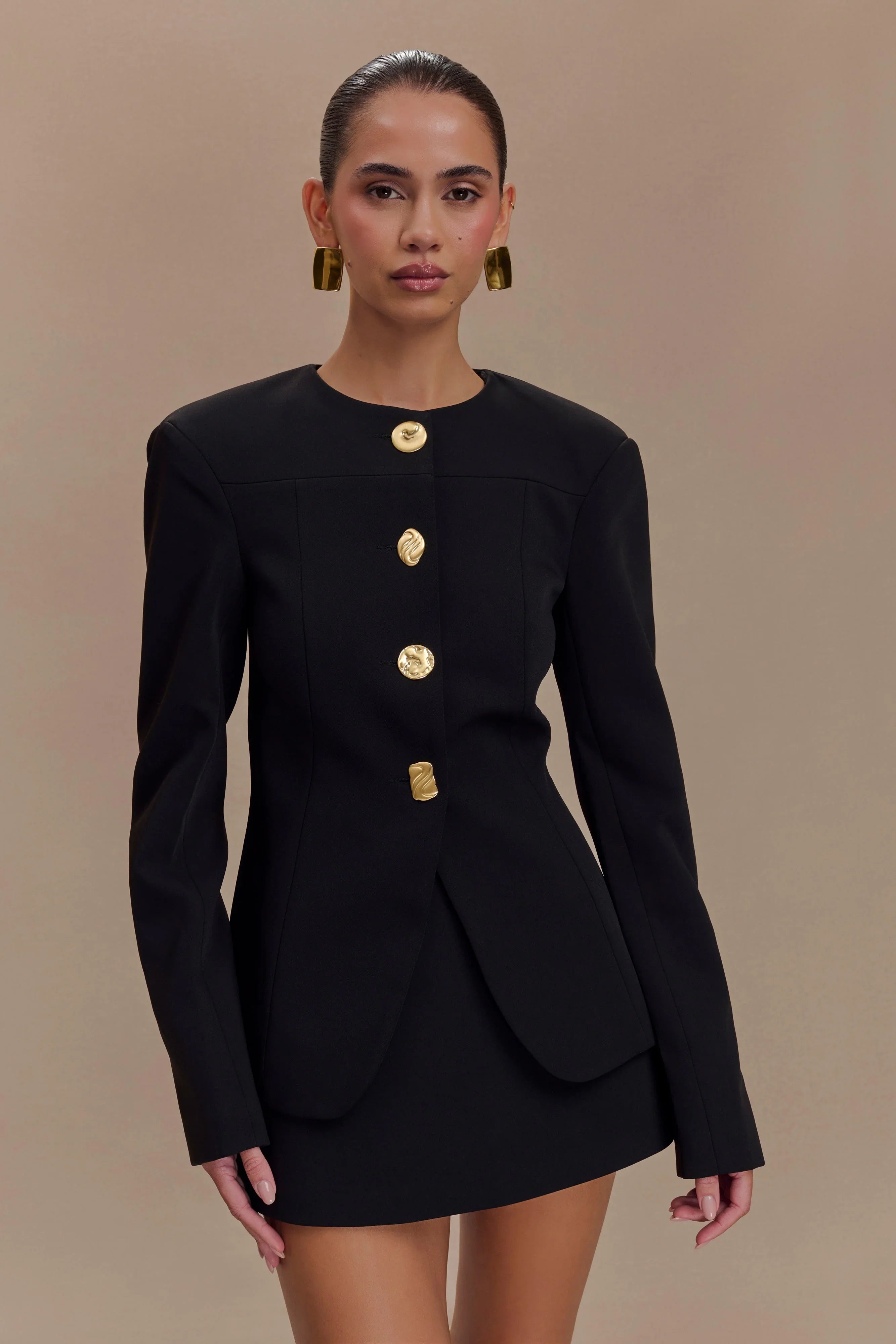 Asia Mixed Button Blazer Black