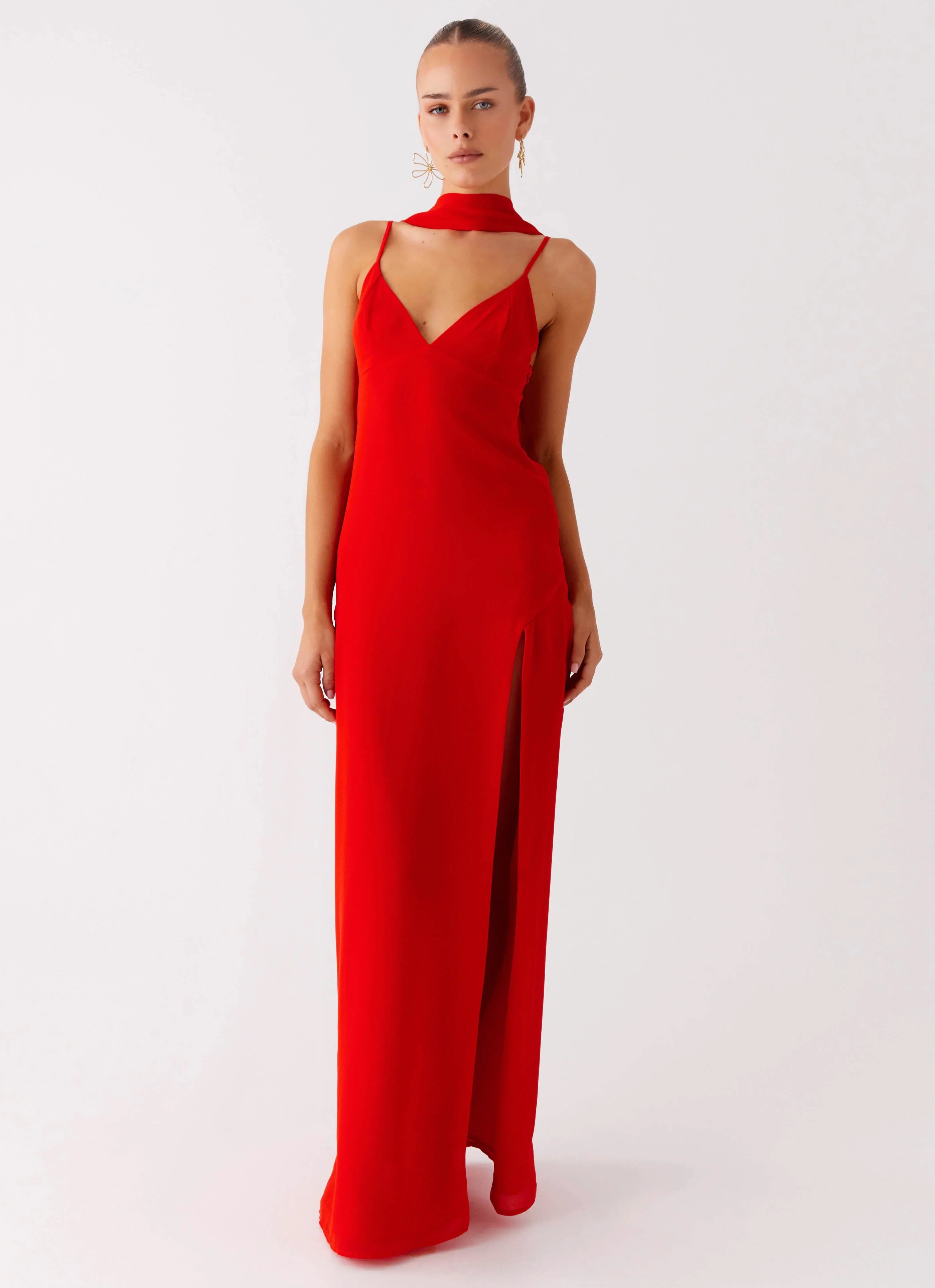 Yorke Scarf Maxi Dress Raspberry Red