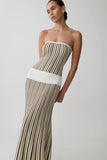 Joyce Stripe Maxi Knit Dress Khaki Ivory