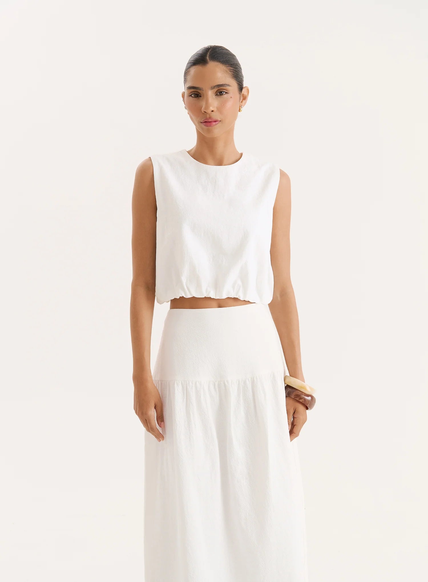 White Cotton Bubble Hem Top
