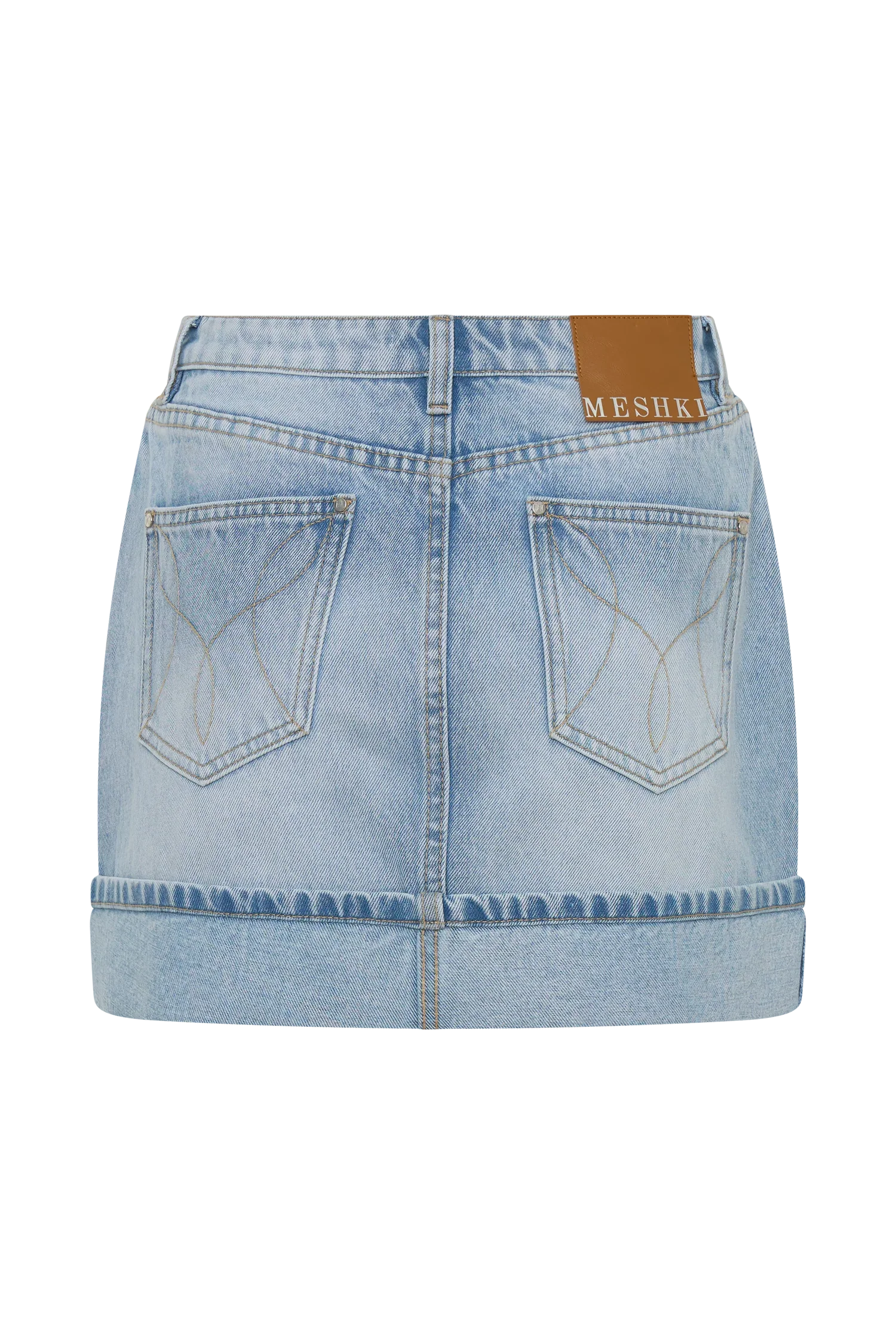 Lakoda Cuffed Denim Mini Skirt Washed Light Blue