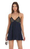 Lace Babydoll Slip Dress in Navy
