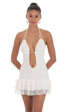 Lace Plunge Neck Dress in White