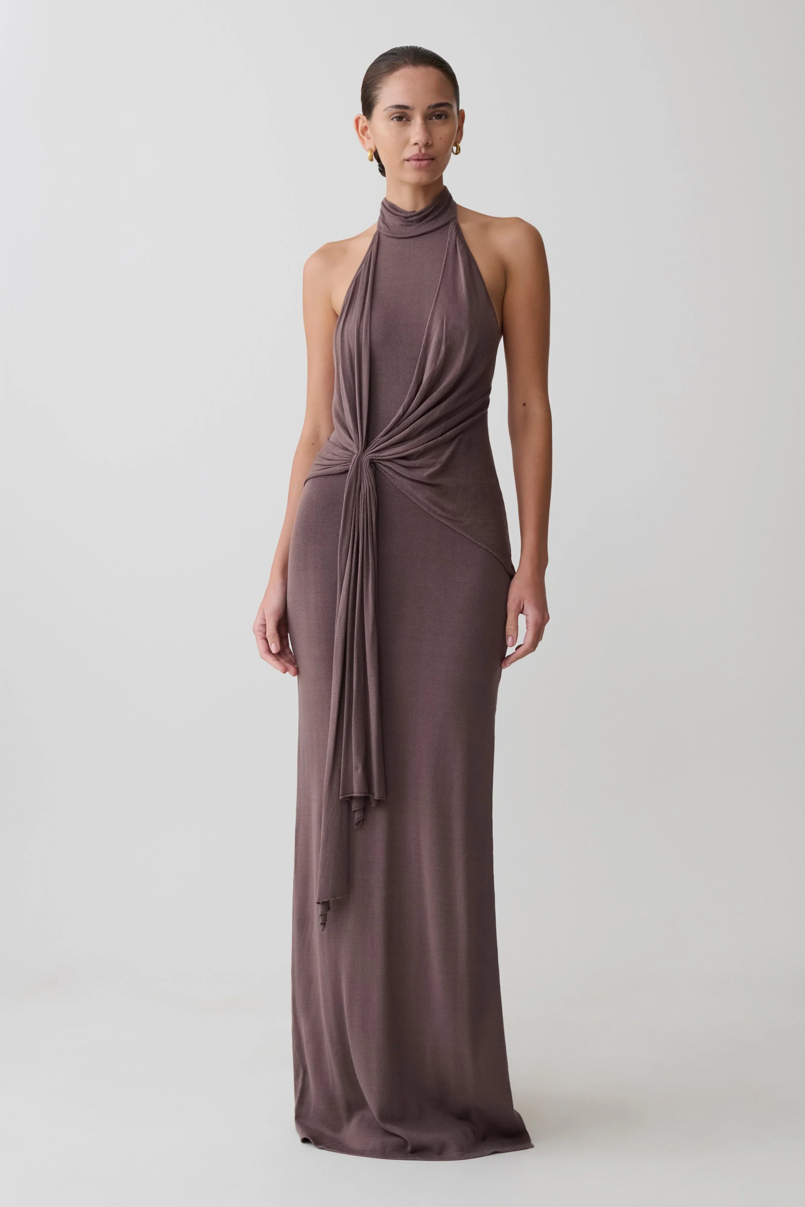 Cindylou Halter Knit Maxi Dress Peppercorn