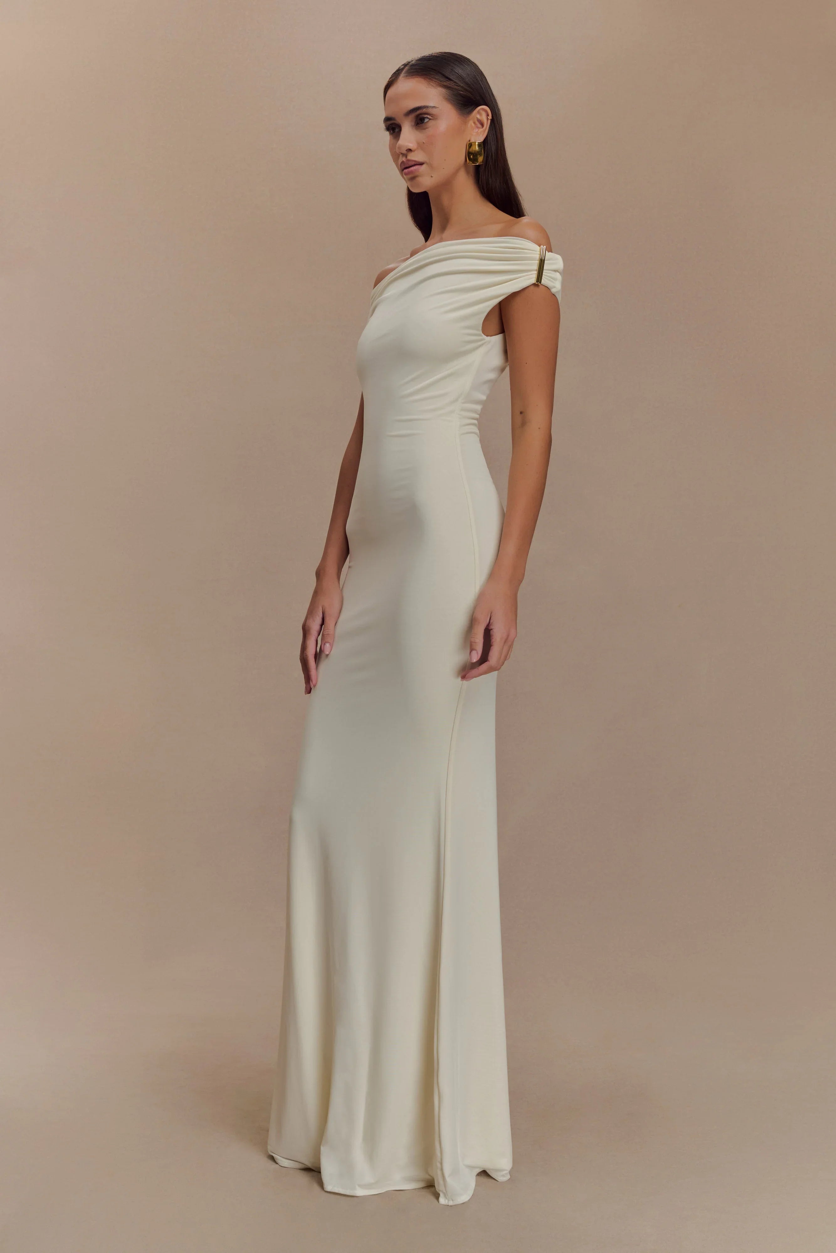 Kinsley Slinky Maxi Dress With Hardware Ivory