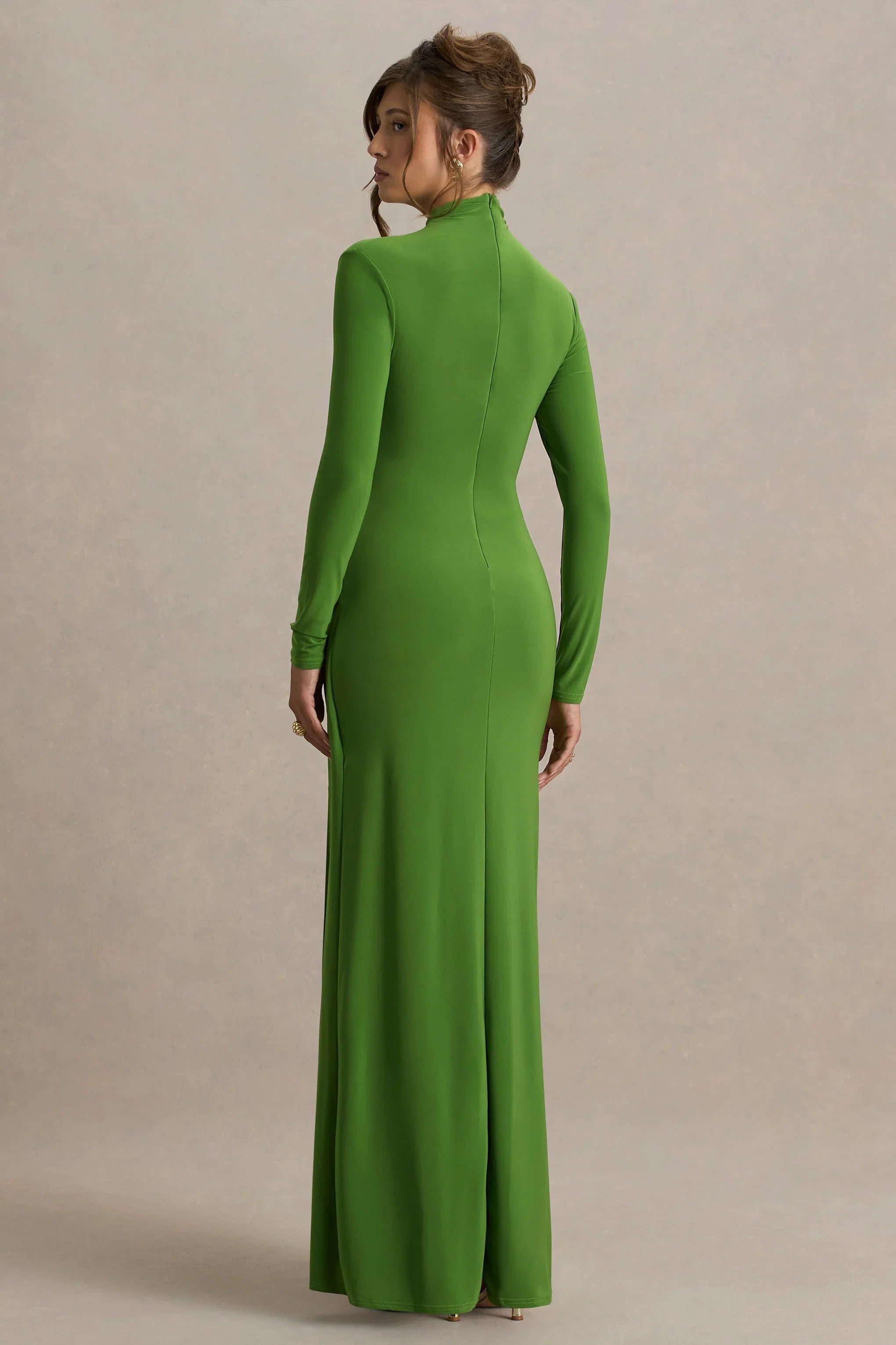 Hourglass Green Long Sleeve Twisted Maxi Dress With Split