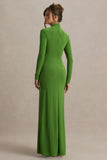 Hourglass Green Long Sleeve Twisted Maxi Dress With Split