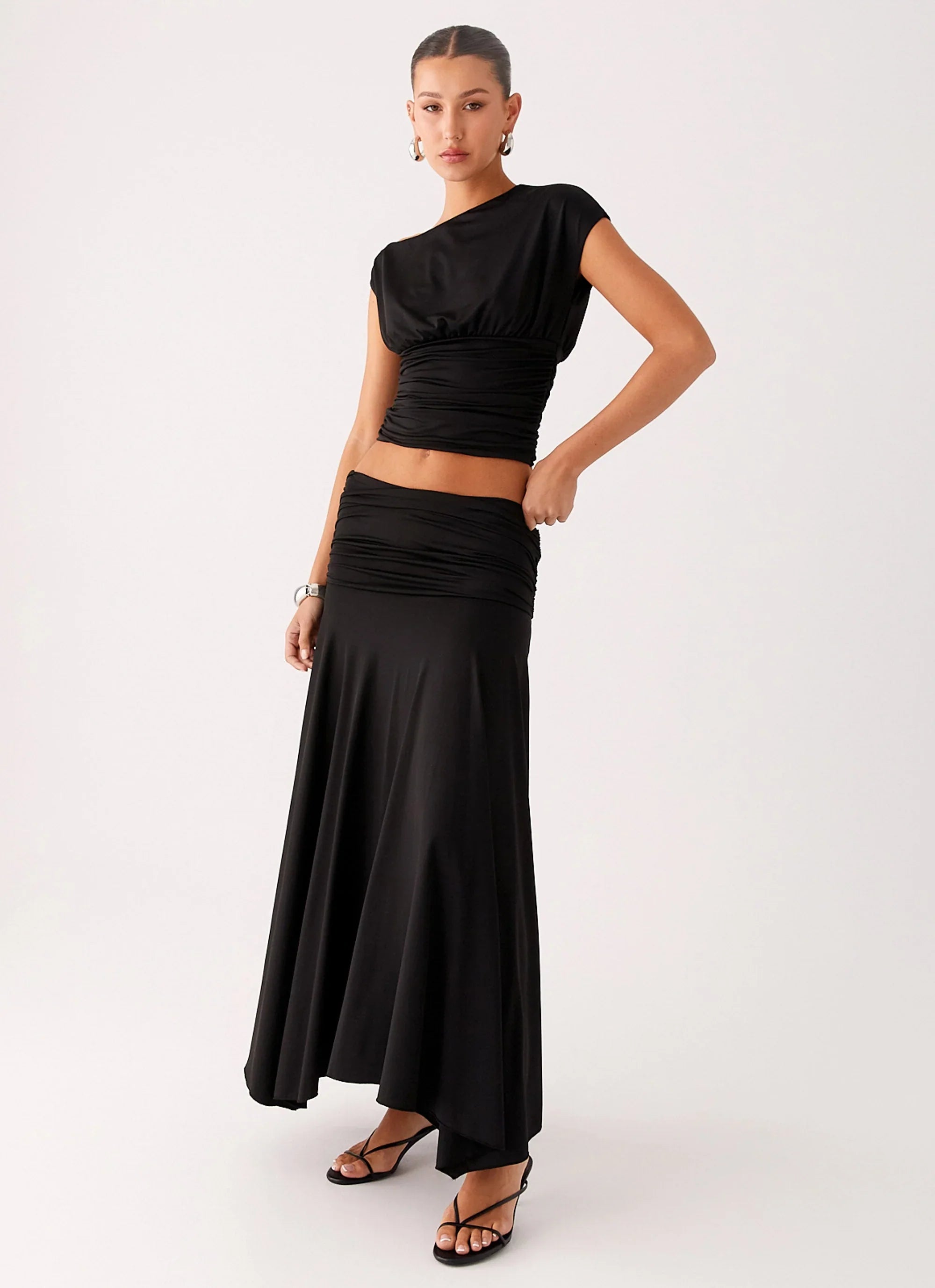 Liana Ruched Maxi Skirt Black