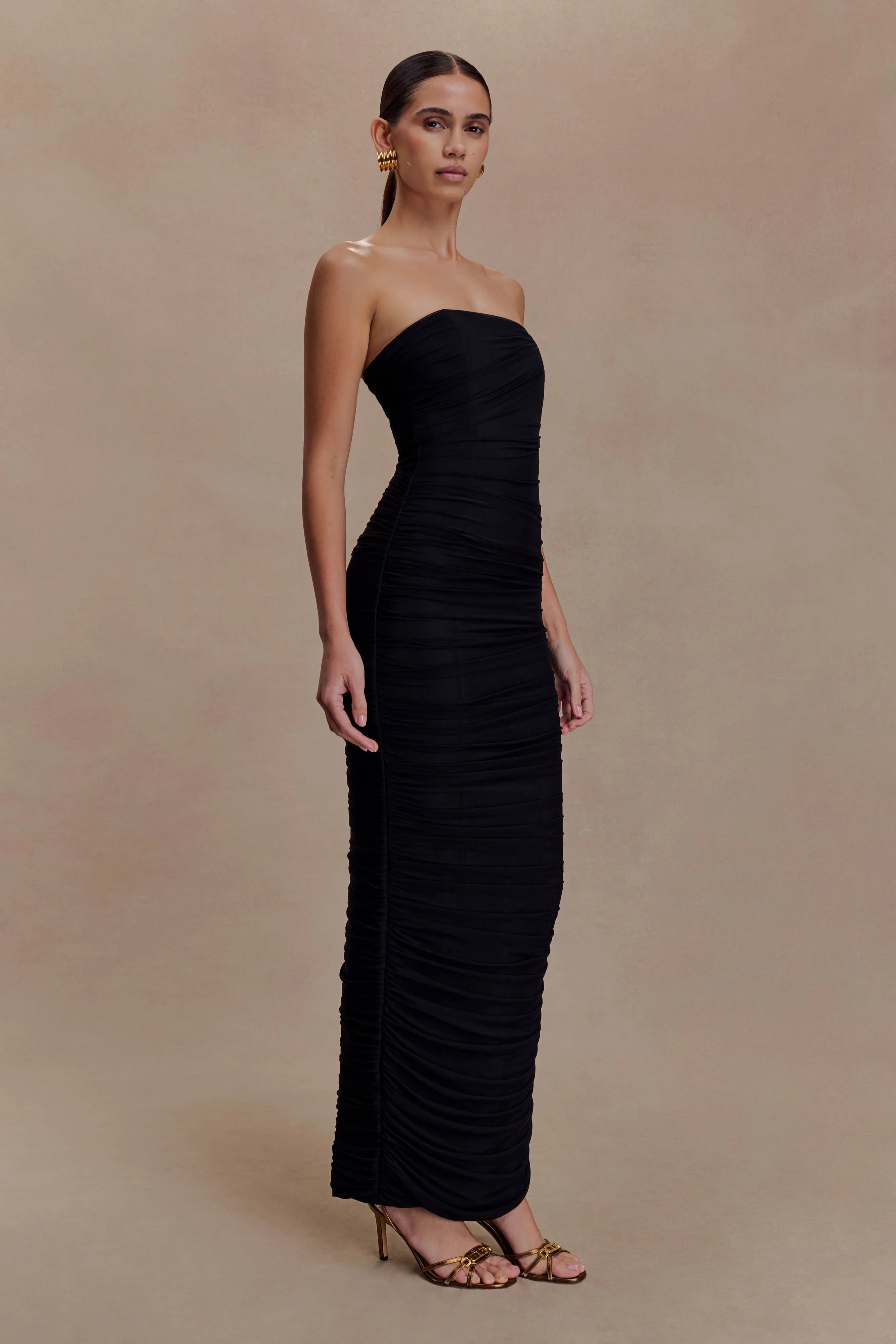 Jianna Strapless Mesh Maxi Dress Black