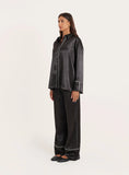 Black Satin Contrast Piping Shirt