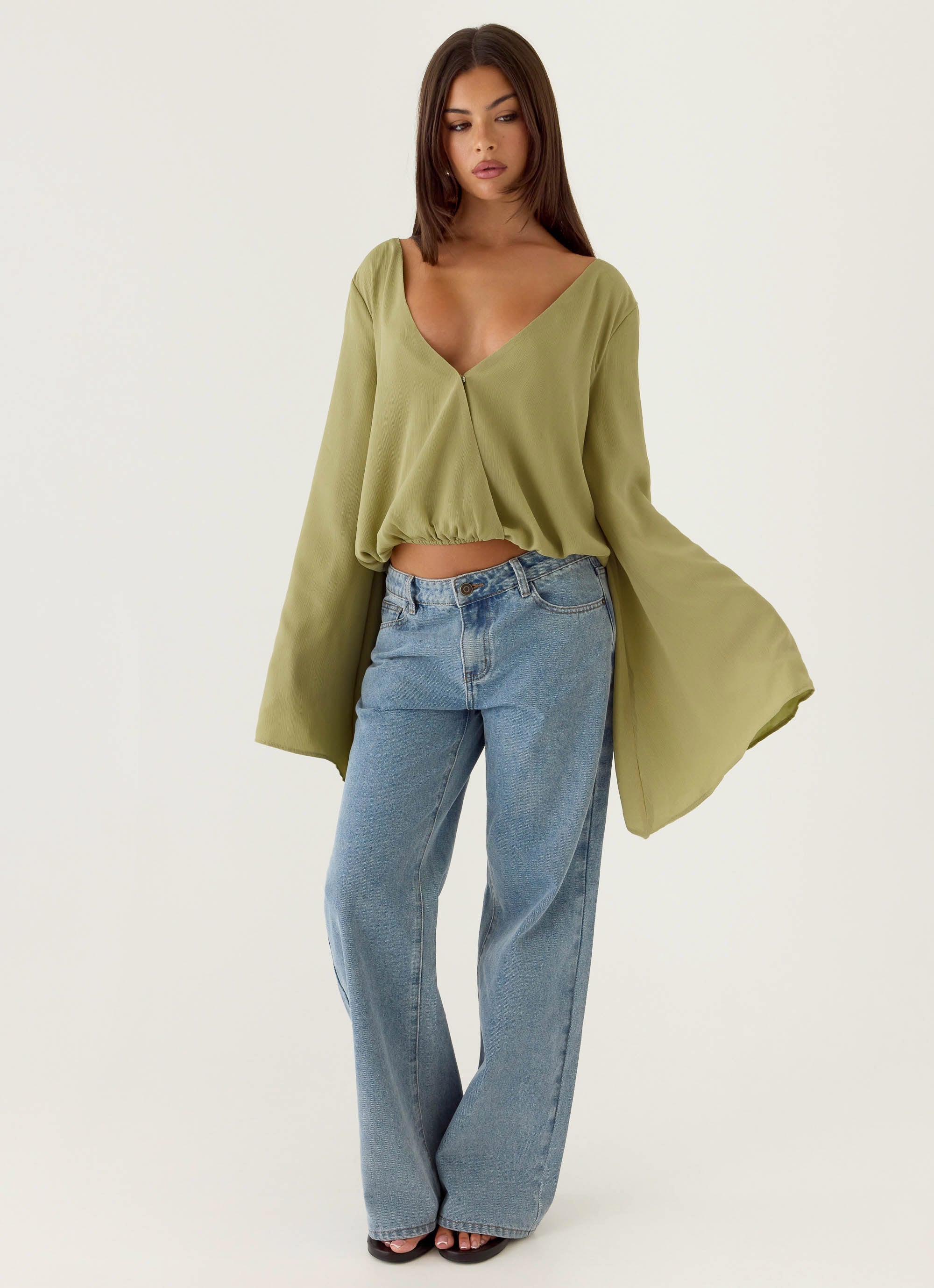 Orelia Long Sleeve Top Green Olive
