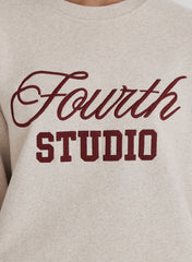 Oatmeal Fourth Studio Slogan Oversized Sweatshirt