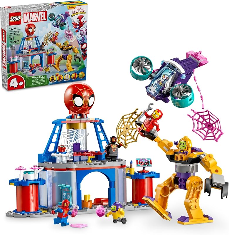 LEGO Marvel Team Spidey Web Spinner Headquarters Building Toy Pretend Play Spidey and His Amazing Friends Toys Playset for Boys Girls Ages 4 Years 3 Superhero Minifigures 10794