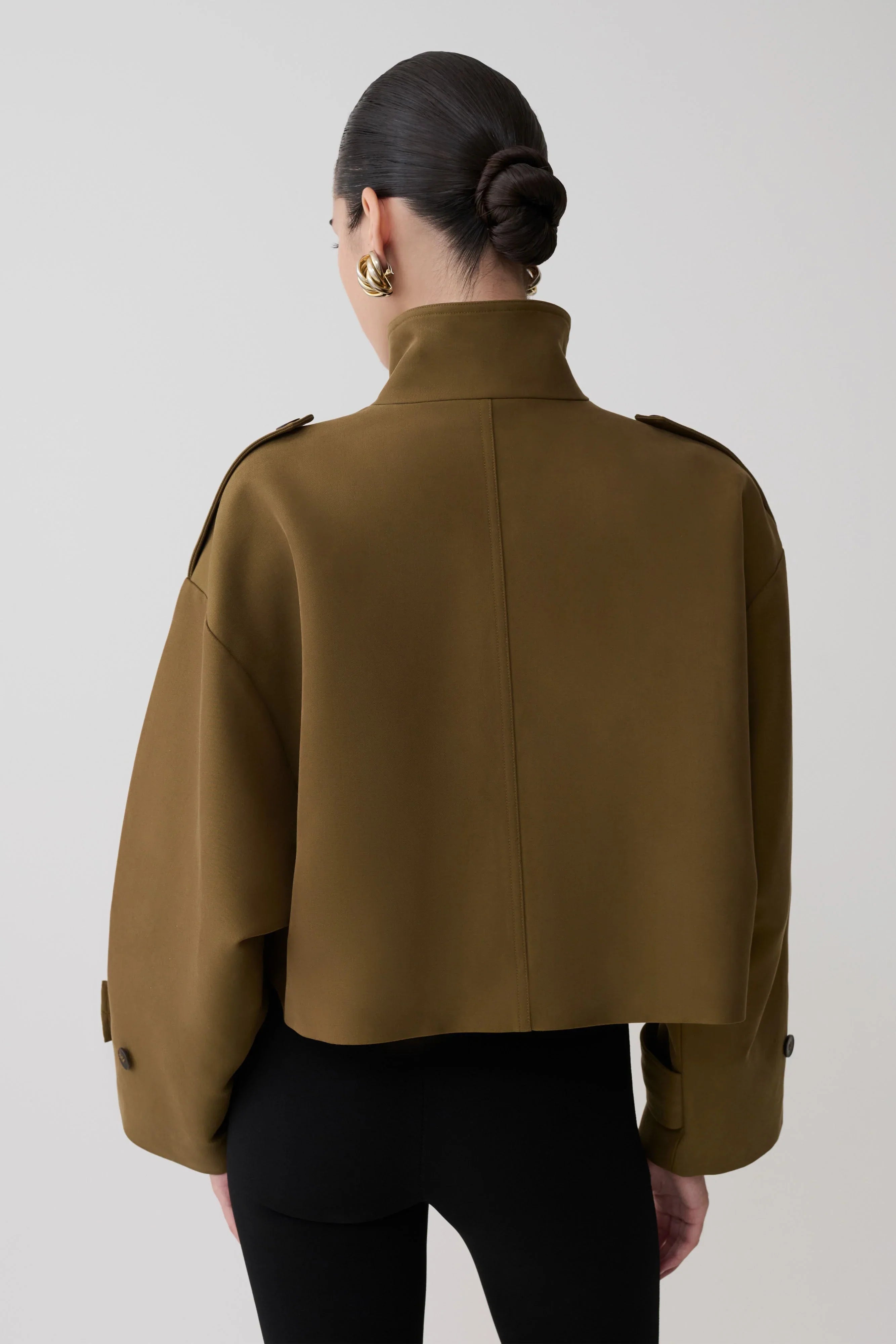 Rue Funnel Neck Bomber Jacket Khaki