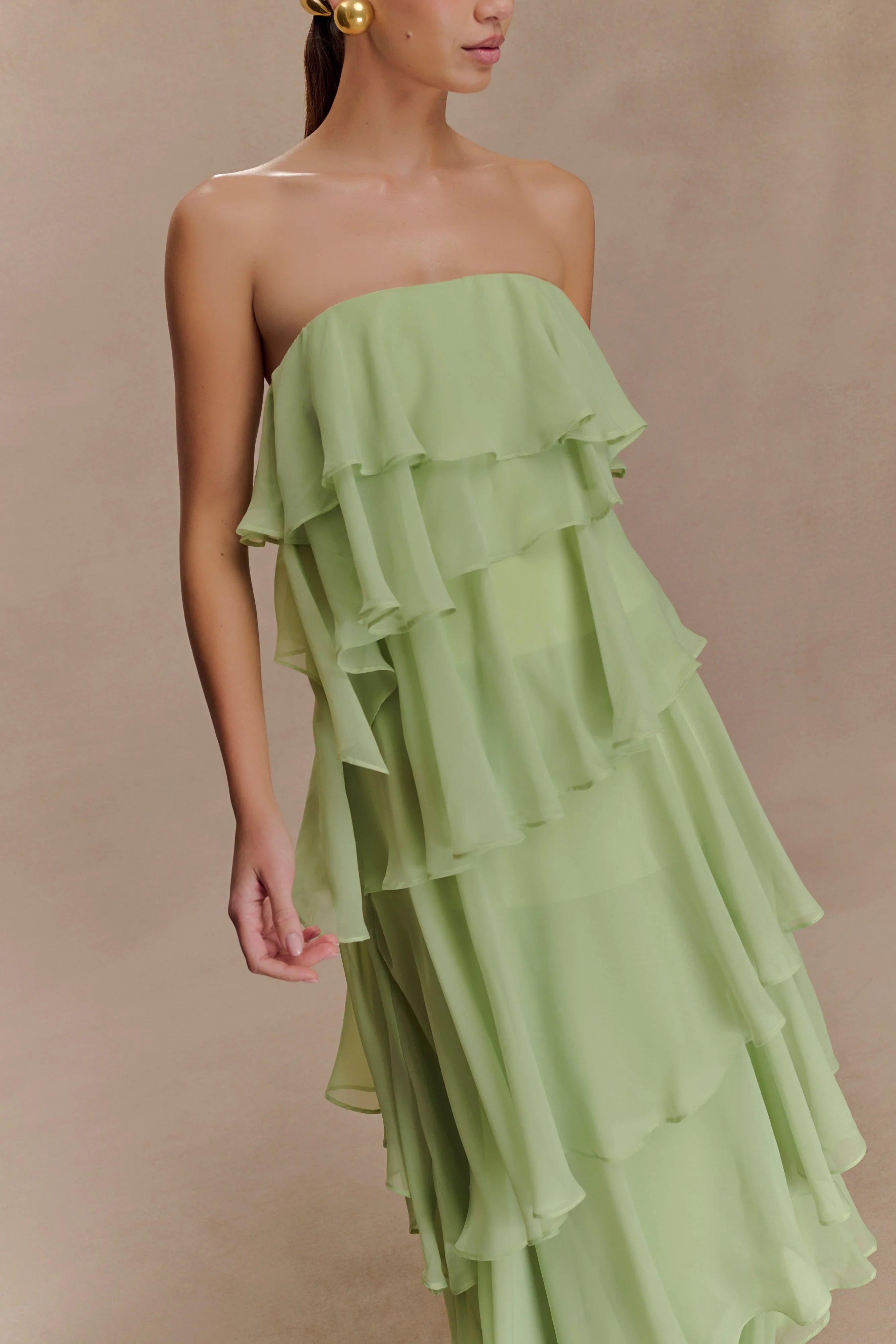 Alexa Ruffle Chiffon Maxi Dress Pastel Lime
