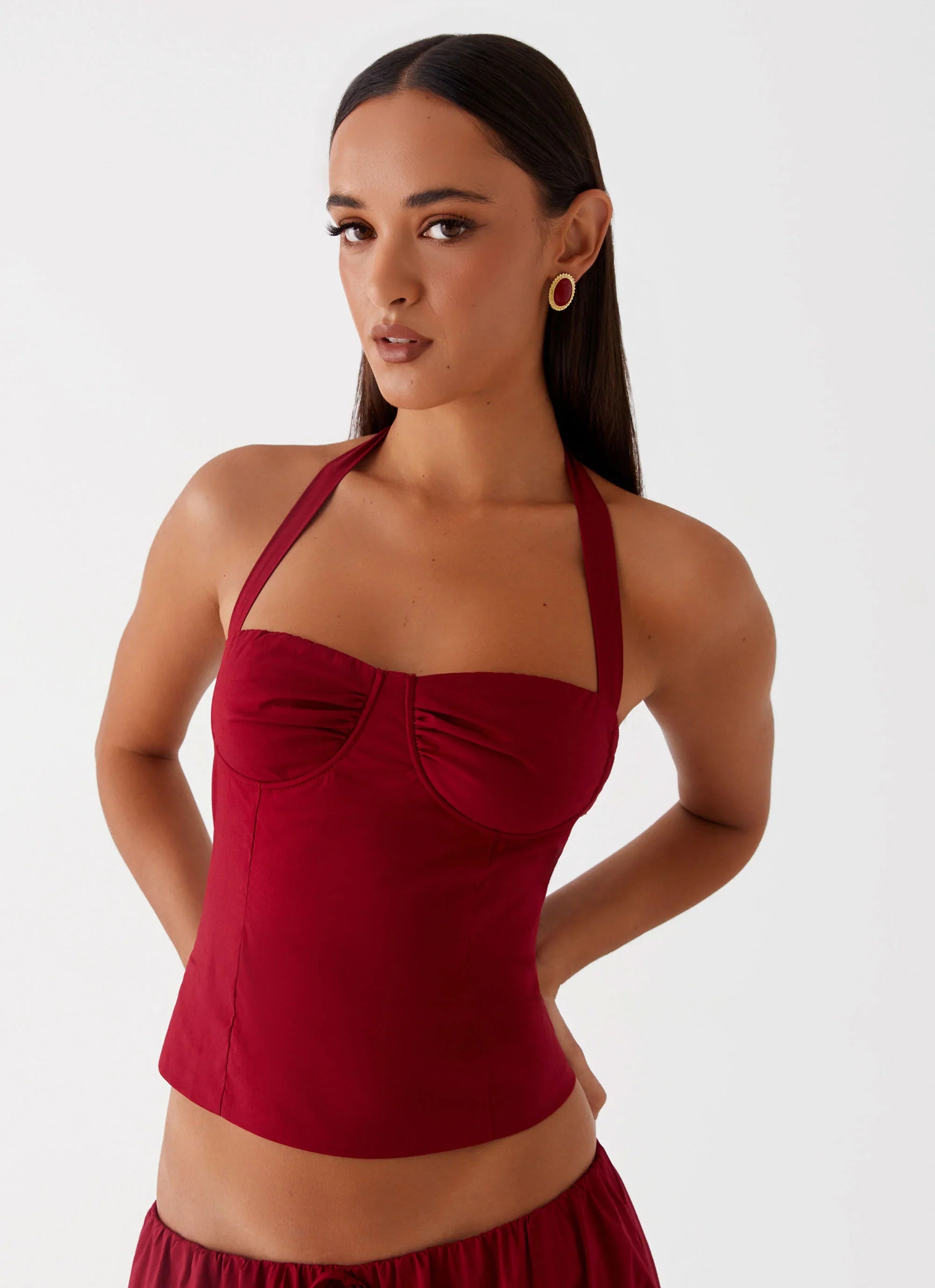 Cheryl Bustier Halter Top Cherry Red