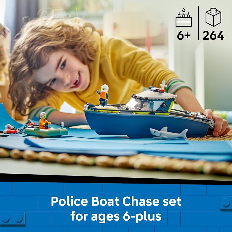 LEGO City Police Boat Chase Building Toy for Kids Pretend Play Set for Boys Girls Ages 6 Building Blocks W 2 Floating Boat Toys for Playtime Bath Time Gift Idea for Birthdays 60456