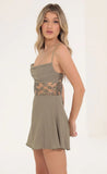 Embroidered Cutout Dress in Taupe