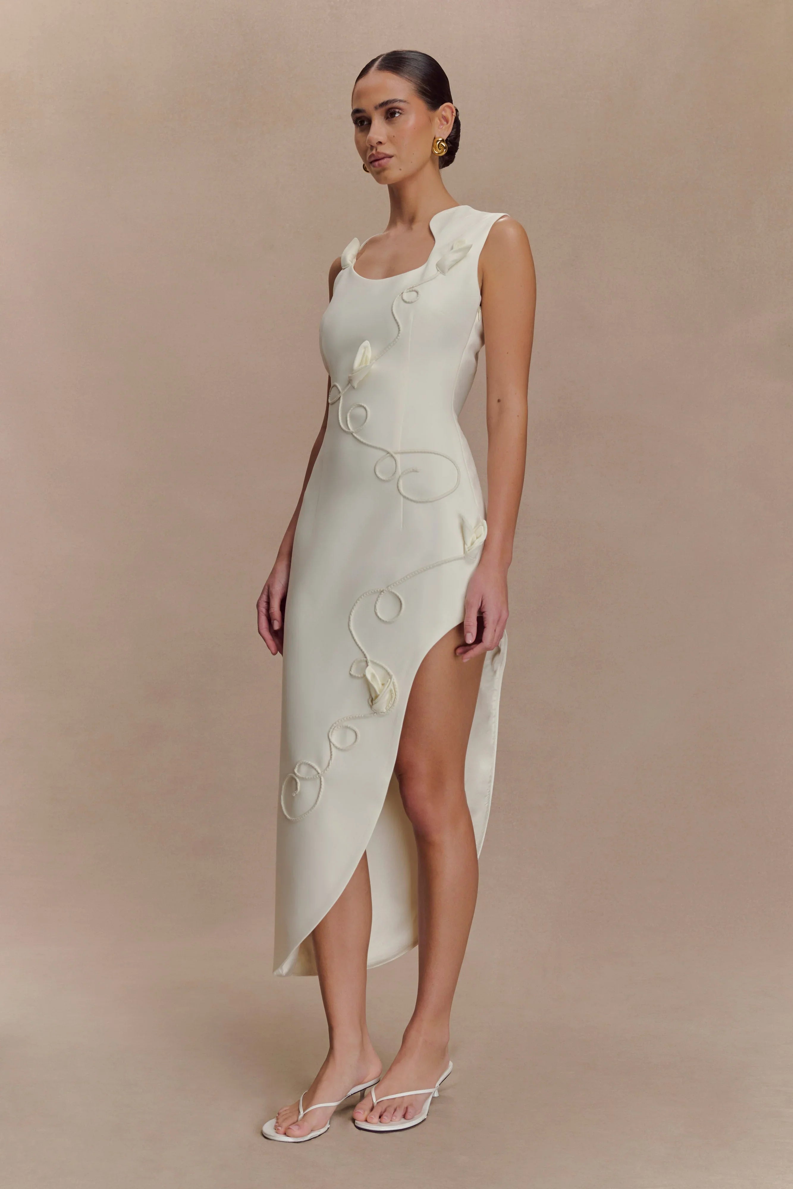 Virginia Suiting Embroidered Midi Dress White