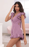 V Neck Ruffle Romper in Mauve
