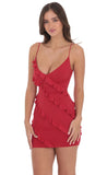 Ruffle V Neck Dress in Red