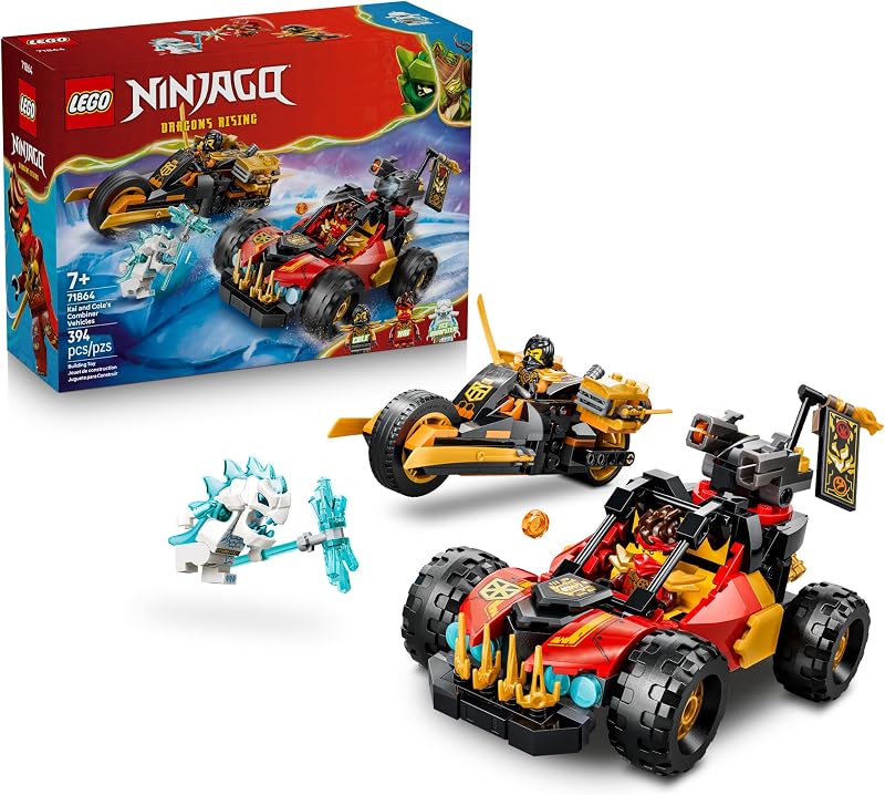 LEGO NINJAGO Kai and Coles Combiner Vehicles 71864 Building Toys for Boys Girls Ages 7 Toy Car Motorcycle for Pretend Play 3 Minifigures 394 pieces Gift for Birthdays