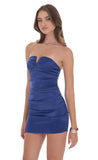 Satin V Cut Bodycon Dress in Royal Blue