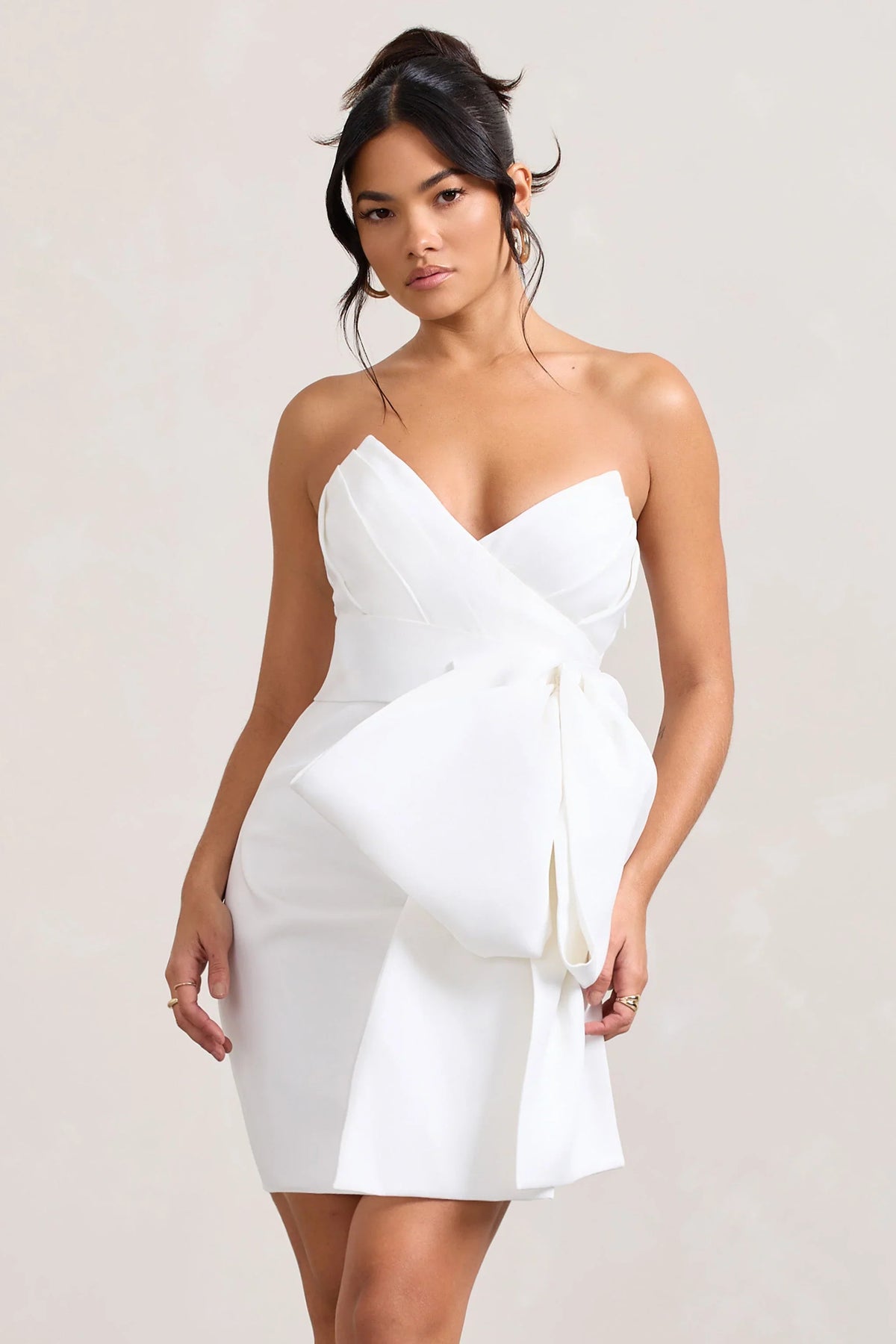 Winner White Bandeau Mini Dress With Oversized Bow