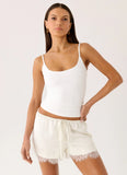 Tarina Lace Trim Mini Shorts Ivory