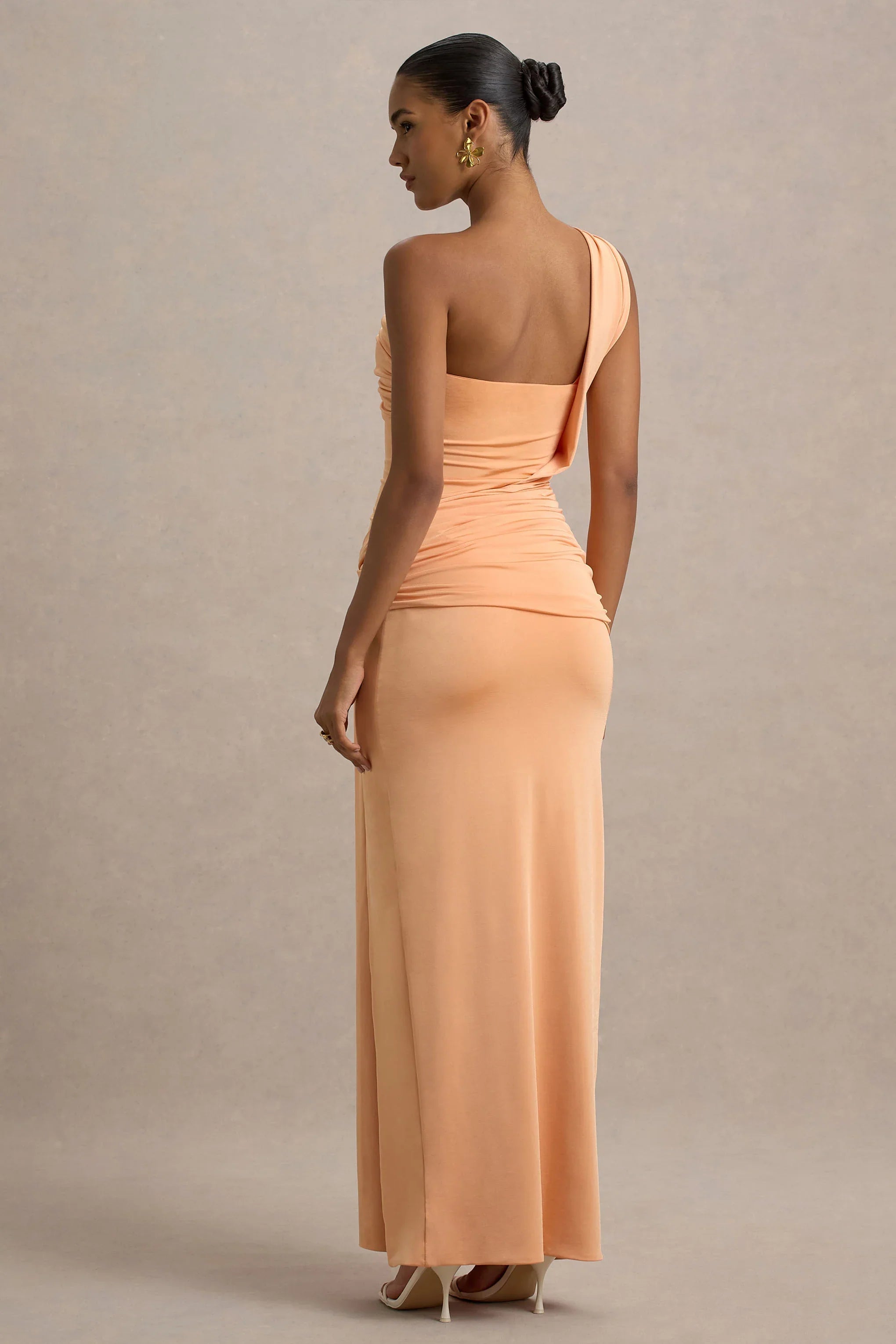 Erminia Peach One Shoulder Twist Wrap Maxi Dress