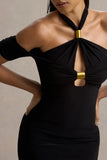Selvina Black Cut Out Halter Neck Midi Dress