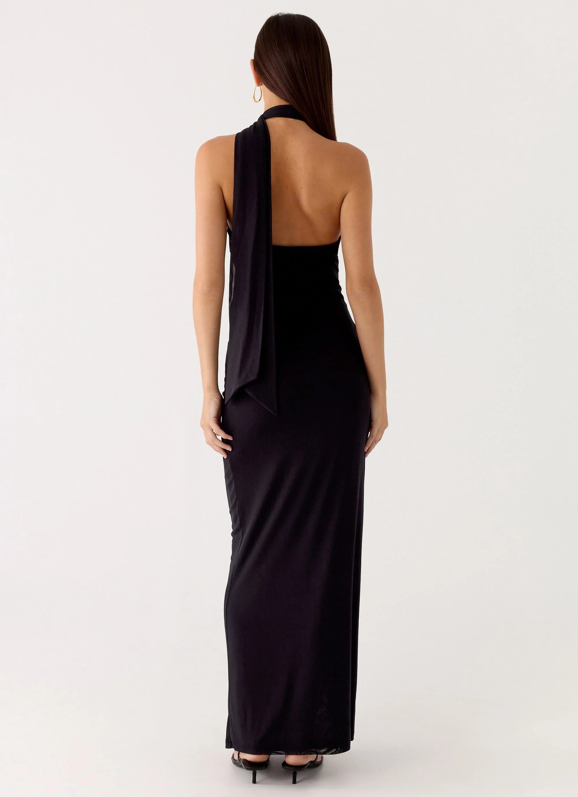 Velvet Vacation Scarf Maxi Dress Black