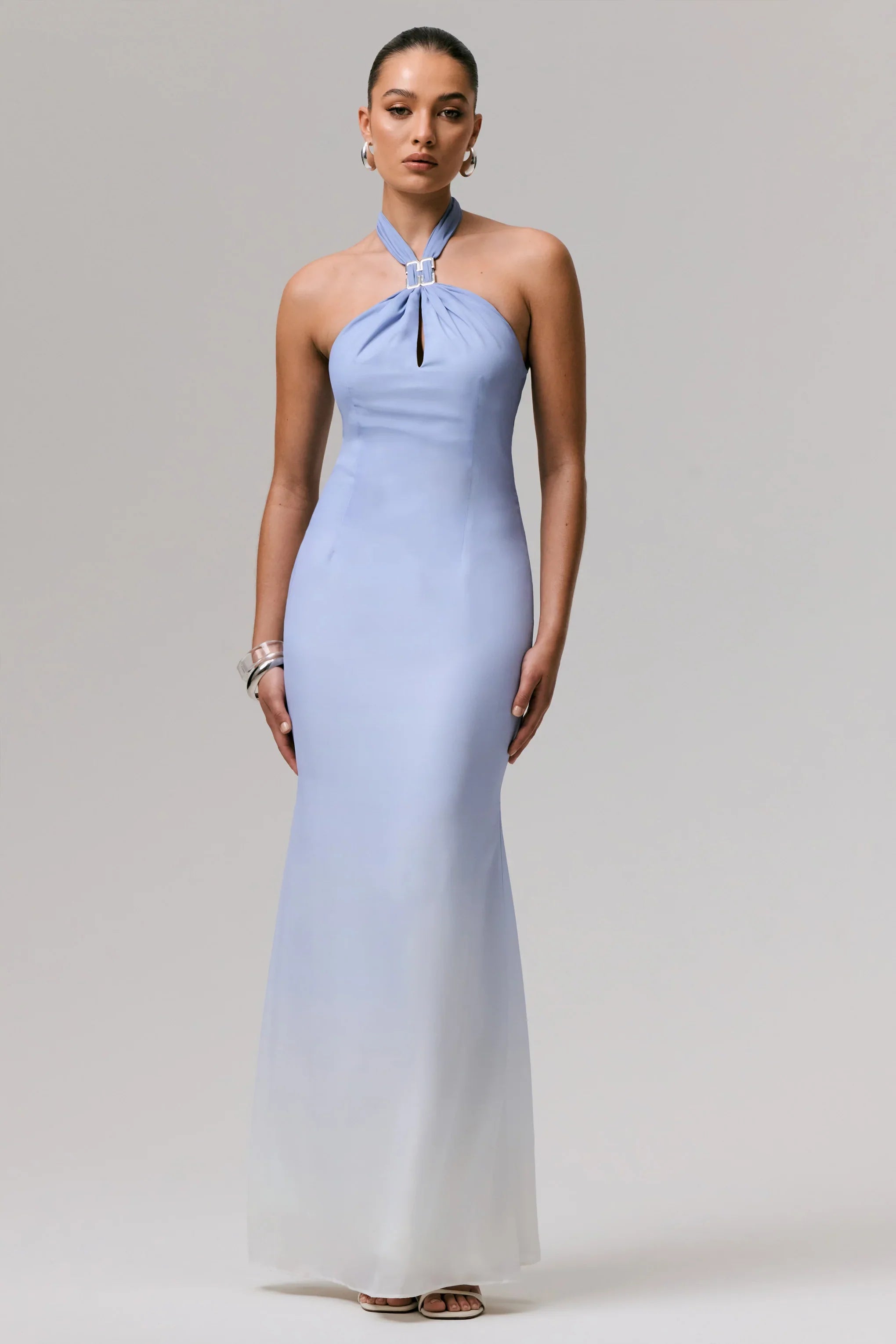 Sharni Blue Ombre Chiffon Halter Neck Maxi Dress
