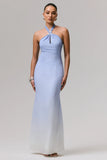Sharni Blue Ombre Chiffon Halter Neck Maxi Dress