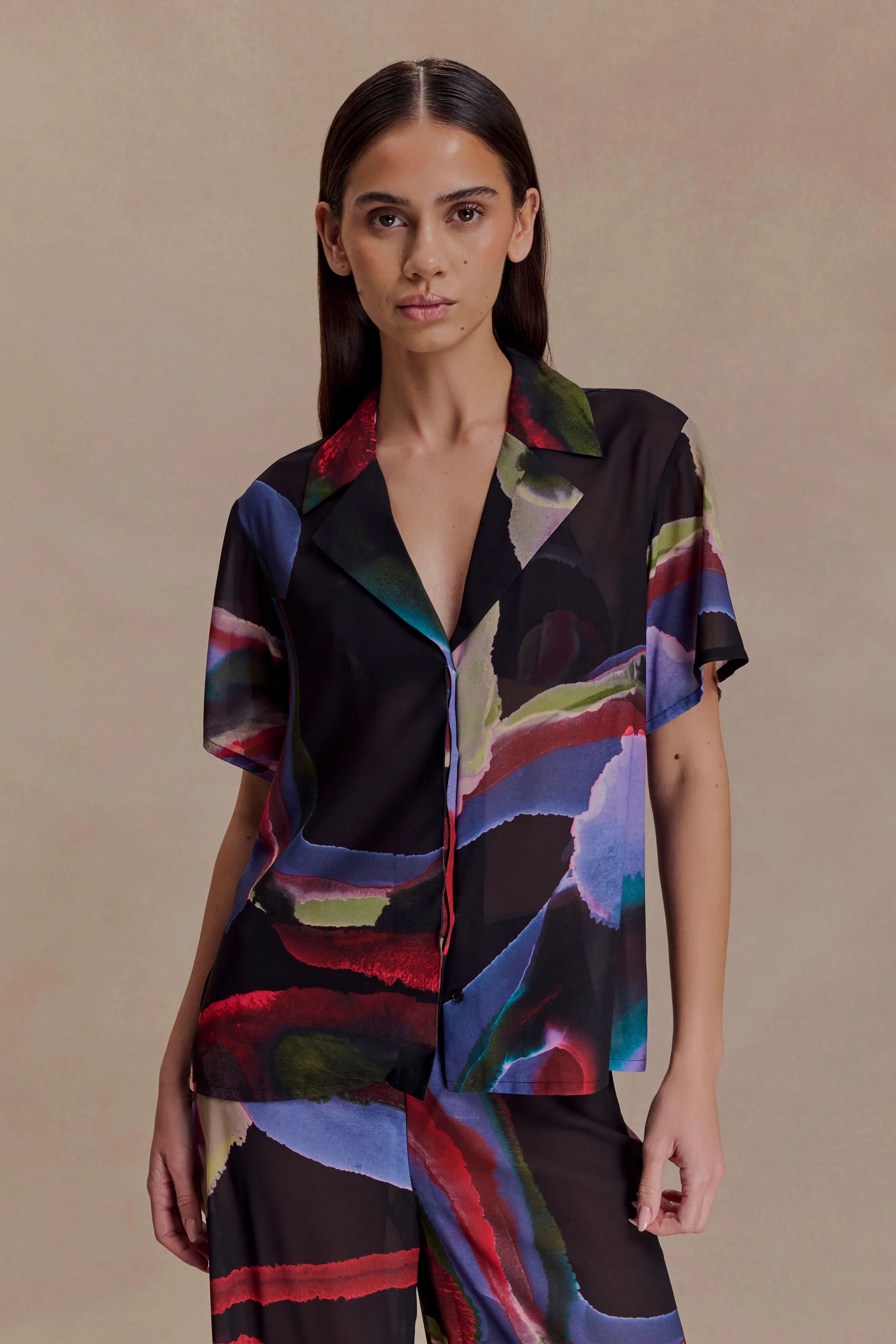 Rachel Chiffon Short Sleeve Shirt Multi Fluid Reverie Print