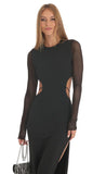 Long Sleeve Sheer Back Dress in Black