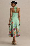 Auburn Mint Placement Floral Halter Neck Midi Dress