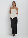 Beige Striped Linen Bandeau Top