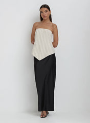 Beige Striped Linen Bandeau Top