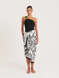 Black And White Palm Print Satin Sarong